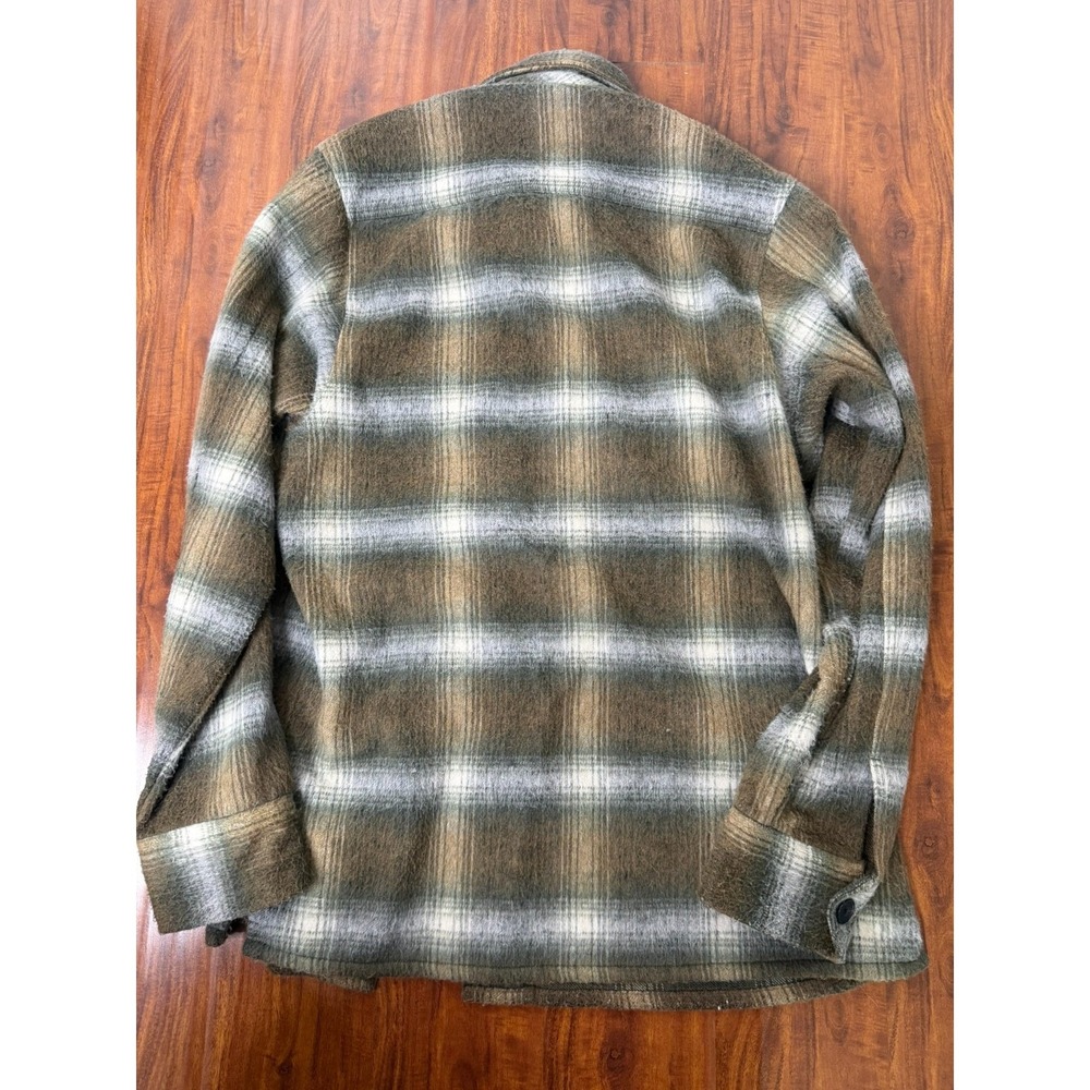 All Saints Shirt Mens SZ S Green Gray Brown Plaid Tremont Relaxed Fit Wool Blend - Picture 7 of 7